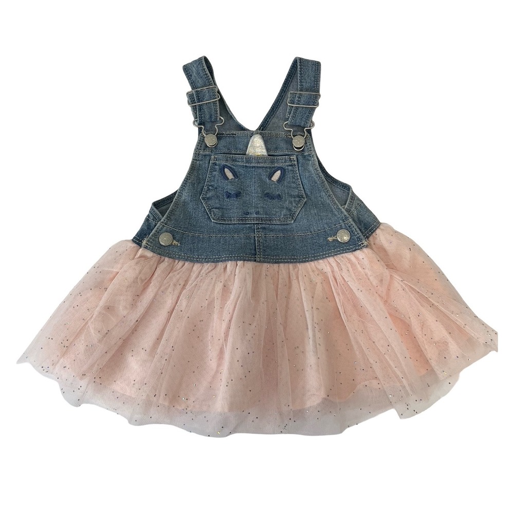 OshKosh Bgosh Baby Girls 12M Denim Unicorn Tulle Glitter Tutu Jumper Dress
